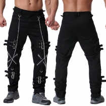 Street Fashion Buckle Chain Cargo Pants for Men