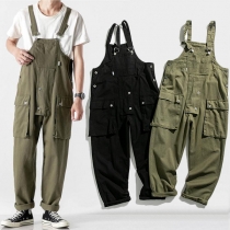 Casual Solid Color Patch Pockets Loose Jumpsuit for Men