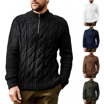 Fashion Solid Color Half-zipper Long Sleeve Knitted Sweater for Men