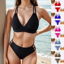 Sexy Solid Color Cutout Two-piece Bikini Set