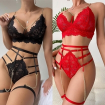 Sexy Hollow-out Chain Three-piece Lingerie Set