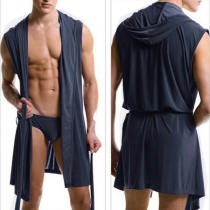 Comfy Solid Color Sleeveless Hooded Robe for Men