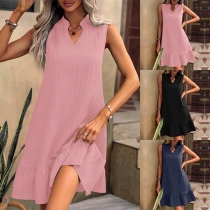 Casual Solid Color V-neck Sleeveless Dress