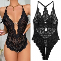 Sexy V-neck Heart-ring Backless Lace Lingerie Bodysuit