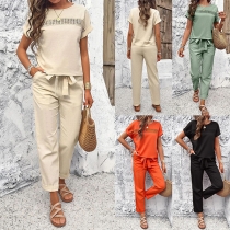 Fashion Two-piece Set Consist of Round Neck Shirt and Drawstring Pants