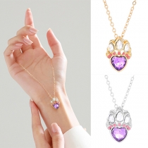Fashion Cute Rhinestone Heart and Paw Shape Heart Pendant Necklace