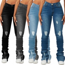 Fashion Old-washed Distressed High-rise Skinny Jeans