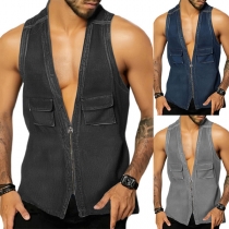 Street Fashion Half-zipper Sleeveless Denim Vest for Men