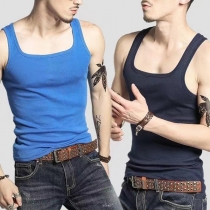 Fashion Comfy Solid Color Square Neck Sleeveless Tank Top for Men