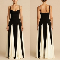 Elegant Contrast Color Sweetheart Neckline Maxi Party Dress