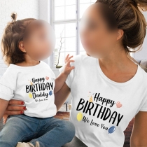 Fashion Letter Printed Round Neck Short Sleeve Shirt for Family Outfits