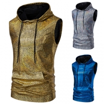Fashion Bling-bling Drawstring Hooded Sleeveless Shirt for Men