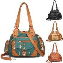 Vintage Contrast Color Multi-pockets Shoulder Bag