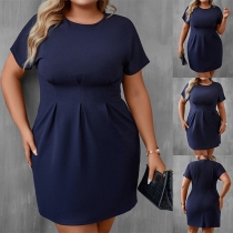 Fashion Crew Neck Short Sleeve High-rise Plus-size Dress