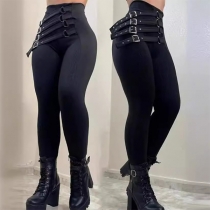 Street Fashion High-rise Multi-bucklets Skinny Pants