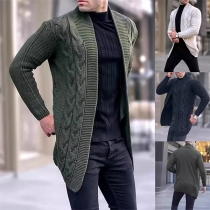 Fashion Solid Color Cable Knitted Cardigan for Men