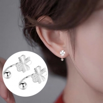 Fashion Rhinestone Four Leaf Clover S925 Silver Earrings