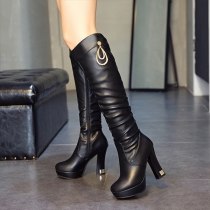 Fashion Round Toe Block Heel Side Zipper Artificial Leather PU Boots