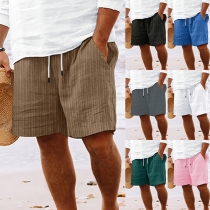 Casual Comfy Drawstring Waist Cotton and Linen Shorts for Men