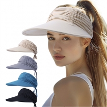 Fashion Cool Fabric Sun Hat – Solid Color Pleated Baseball Cap with Open Top for High Ponytail