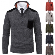 Fashion Half-zipper Long Sleeve Contrast Color Sweater for Men
