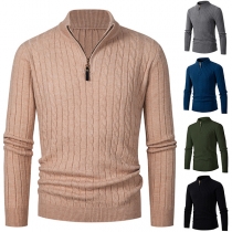 Fashion Half-zipper Long Sleeve Cable Pattern Ribbed Sweater for Men