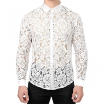 Vintage Long Sleeve Semi-through Jacquard Lace Medieval Shirt for Men  for Halloween Costumes