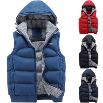 Fashion Sleeveless Quilted Warm Detachable Hooded Vest for Men