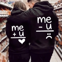 Cute Me & U Printed Hooded Shirt for Couple