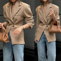 Elegant Solid Color Notch Lapel Long Sleeve Blazer