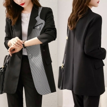 Fashion Contrast Color Notch Lapel Long Sleeve Blazer for Women