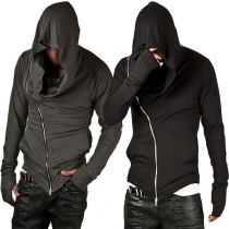 Fashion Hooded Long Sleeve Slant Zipper Shirt for Men