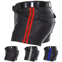 Fashion Side Stripe Printed Artificial Leather PU Shorts for Men
