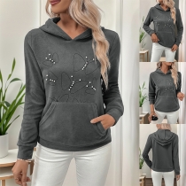 Fashion Bead Butterfly Hooded Long Sleeve Sweatshirt