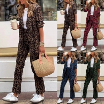 Street Fashion Leopard Printed Two-piece Set Consist of Blazer and Pants