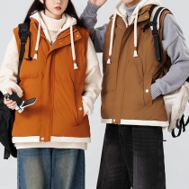 Loose-Fit Couple's Quilted  Hoodie Vest– Faux Two-Piece Design