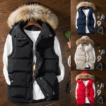 Fashion Plush Spliced Hooded Sleeveless Quilted Vest