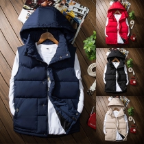 Fashion Solid Color Hooded Sleeveless Quilted Down Vest for Couple