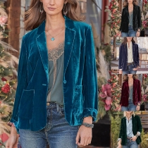 Fashion Notch Lapel Long Sleeve Patch Pockets Blazer