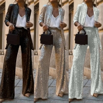 Fashion Bling-bling Sequined Two-piece Set Consist of Blazer and Straight-cut Pants