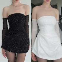 Sexy Bling-bling Strapless Party Dress with Gloves