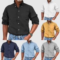 Fashion Solid Color Stand Collar Long Sleeve Front Button Shirt for Men