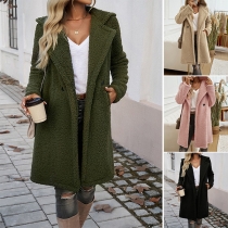 Fashion Notch Lapel Long Sleeve Hooded Plush Coat for Women