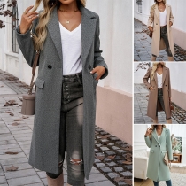 Fashion Notch Lapel Long Sleeve Double-breasted Longline Duffle Jacket