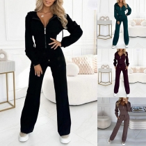 Fashion Sporty Two-piece Set Consist of Hooded Sweat Jacket and Straight-cut Sweatpants
