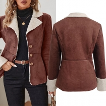 Fashion Notch Lapel Long Sleeve Button Closure Warm Plush Lined Jacket