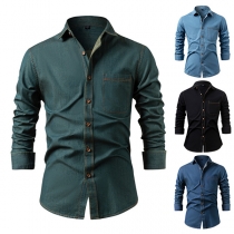 Fashion Polo-neck Long Sleeve Front Button Blouse for Men