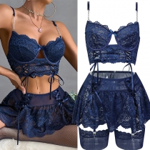 Sexy Bowknot Lace Four-piece Lingerie Set