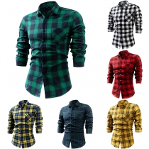 Fashion Plaid Stand Collar Long Sleeve Blouse for Men