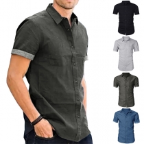 Fashion Stand Collar Short Sleeve Front Button Shirt for Men